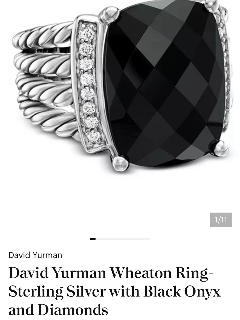 David Yurman Black Onyx Cushion Ring with Diamond Accents